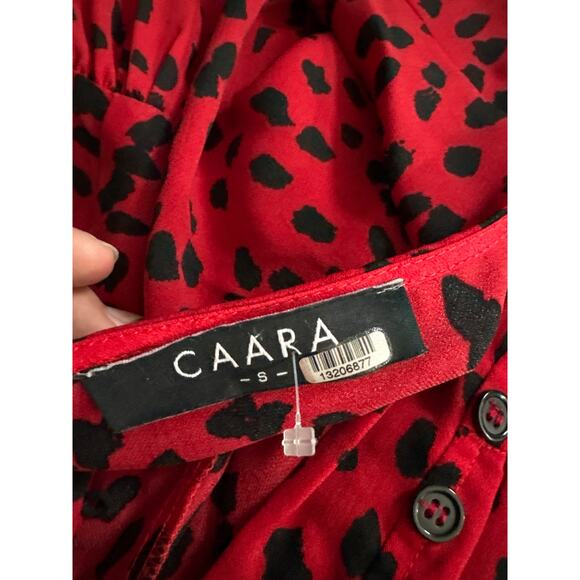 Women’s Small Caara Red Black Animal Print Midi Dress Long Sleeve - READ - Picture 5 of 9